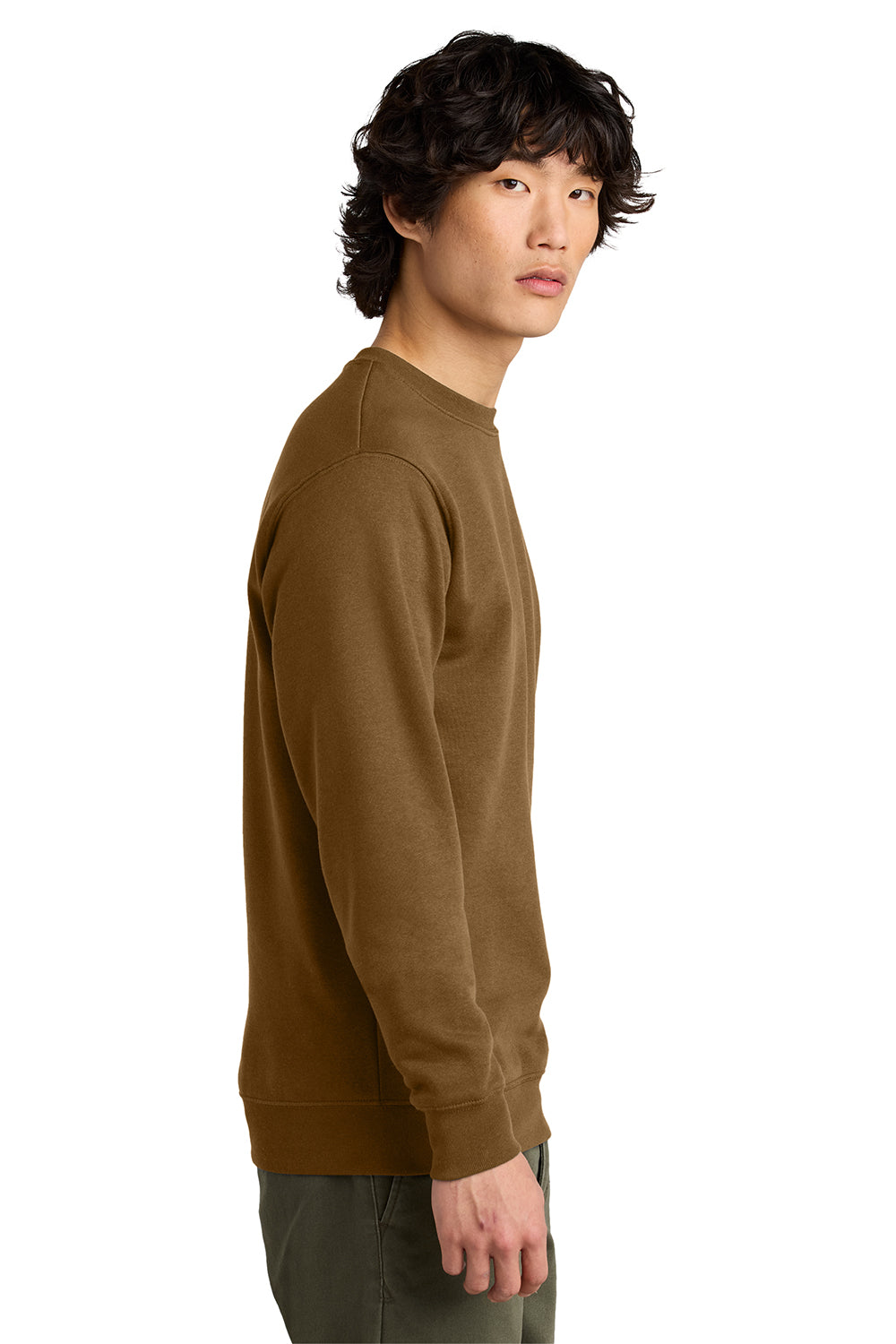 District DT6104 Mens Very Important Fleece Crewneck Sweatshirt Duck Brown Model Side