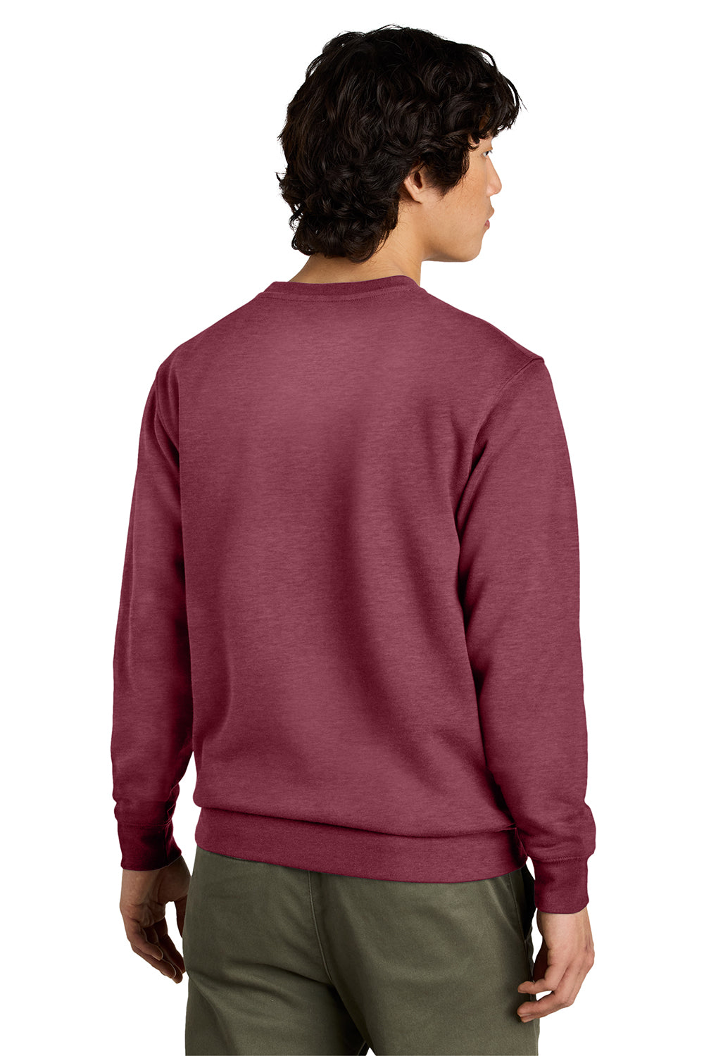 District DT6104 Mens Very Important Fleece Crewneck Sweatshirt Heather Cardinal Red Model Back