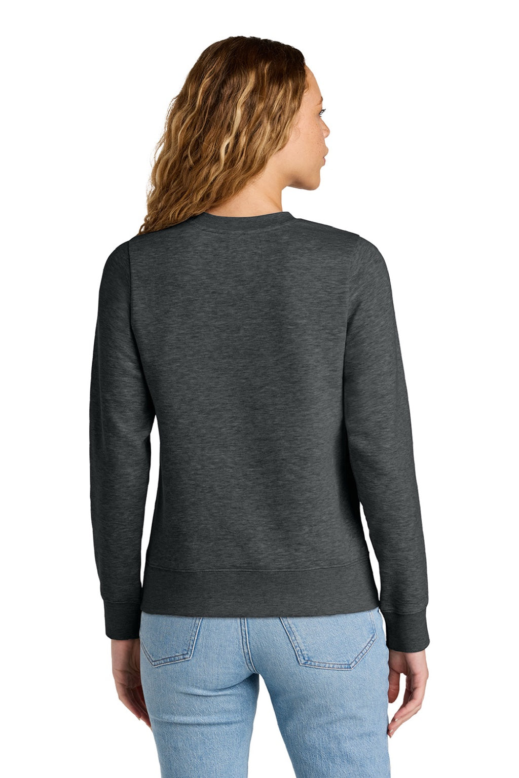District DT6105 Womens V.I.T. Fleece Crewneck Sweatshirt Heather Charcoal Grey Model Back