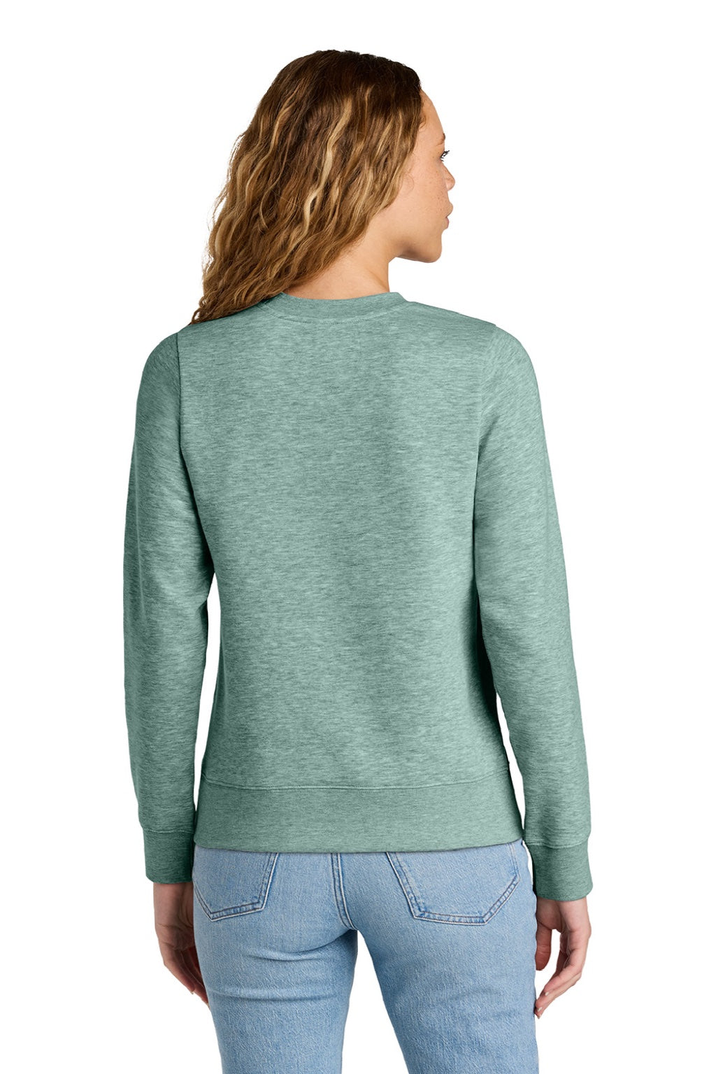 District DT6105 Womens V.I.T. Fleece Crewneck Sweatshirt Heather Dusty Sage Green Model Back