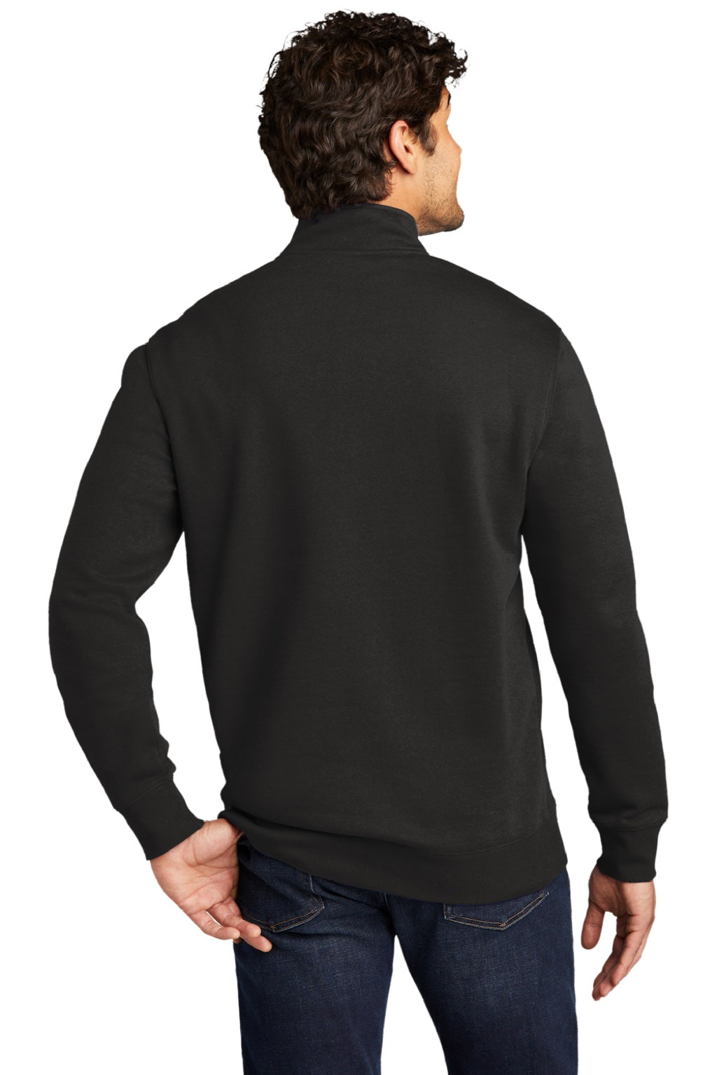 District DT6106 Mens Very Important 1/4 Zip Sweatshirt w/ Pouch Pocket Black Model Back