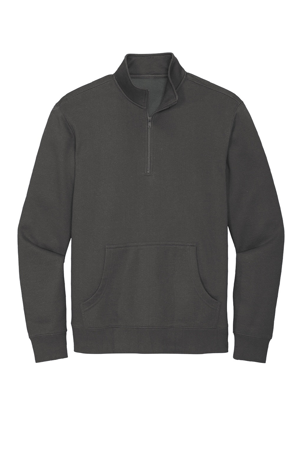 District DT6106 Mens Very Important 1/4 Zip Sweatshirt w/ Pouch Pocket Charcoal Grey Flat Front