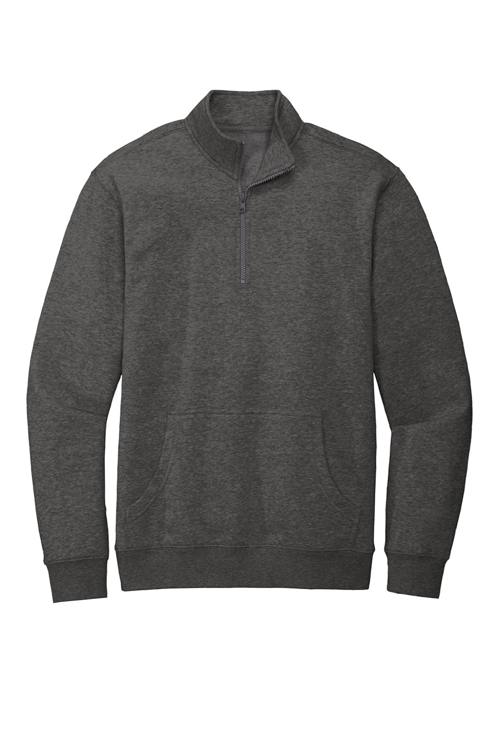 District DT6106 Mens Very Important 1/4 Zip Sweatshirt w/ Pouch Pocket Heather Charcoal Grey Flat Front
