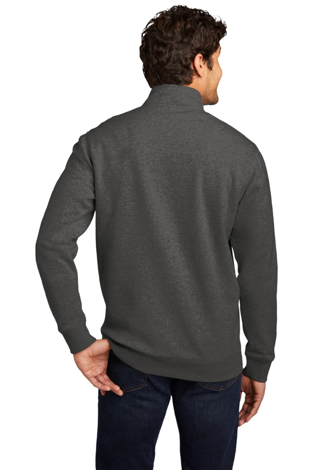 District DT6106 Mens Very Important 1/4 Zip Sweatshirt w/ Pouch Pocket Heather Charcoal Grey Model Back