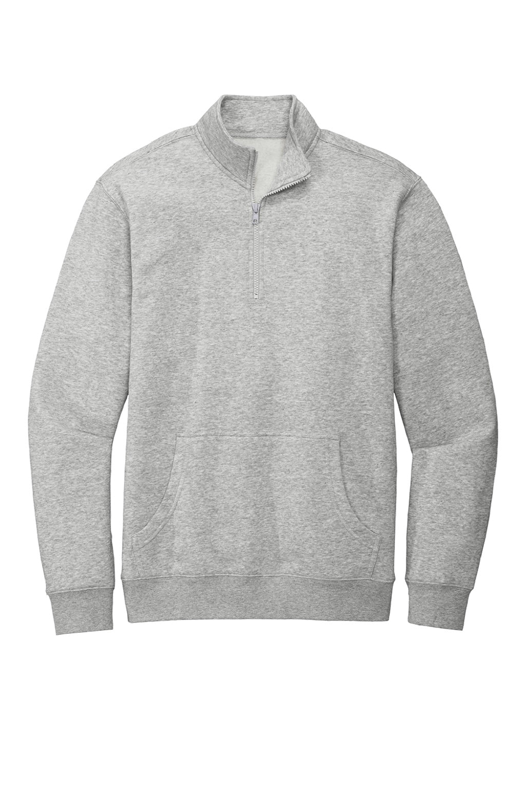 District DT6106 Mens Very Important 1/4 Zip Sweatshirt w/ Pouch Pocket Heather Light Grey Flat Front