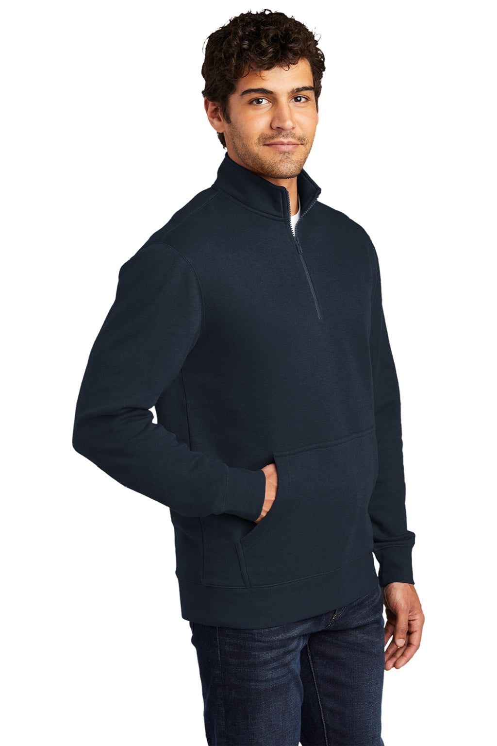 District DT6106 Mens Very Important 1/4 Zip Sweatshirt w/ Pouch Pocket New Navy Blue Model 3q