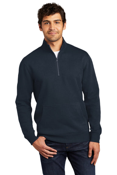 District DT6106 Mens Very Important 1/4 Zip Sweatshirt w/ Pouch Pocket New Navy Blue Model Front