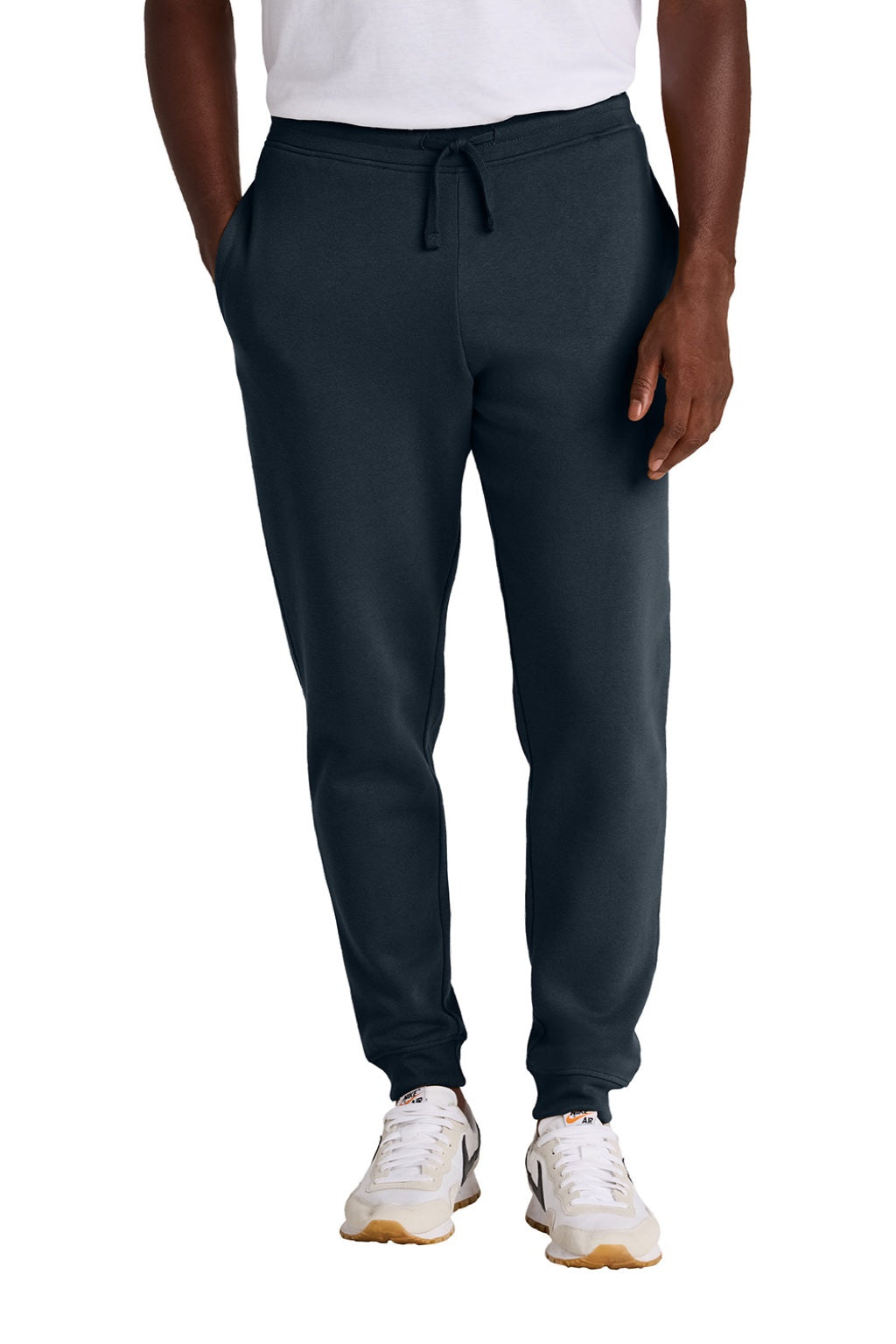 District DT6107 Mens V.I.T. Fleece Jogger Sweatpants w/ Pockets New Navy Blue Model Front