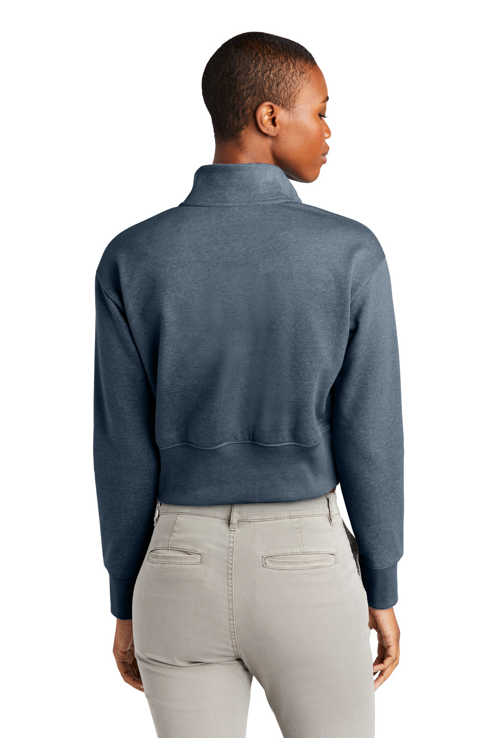 District DT6111 Womens V.I.T. Fleece 1/4 Zip Sweatshirt Heather Flint Blue Model Back