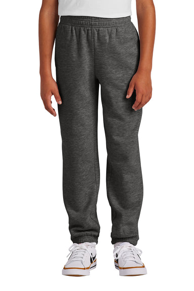 District DT6112Y Youth V.I.T. Fleece Sweatpants w/ Pockets Heather Charcoal Grey Model Front