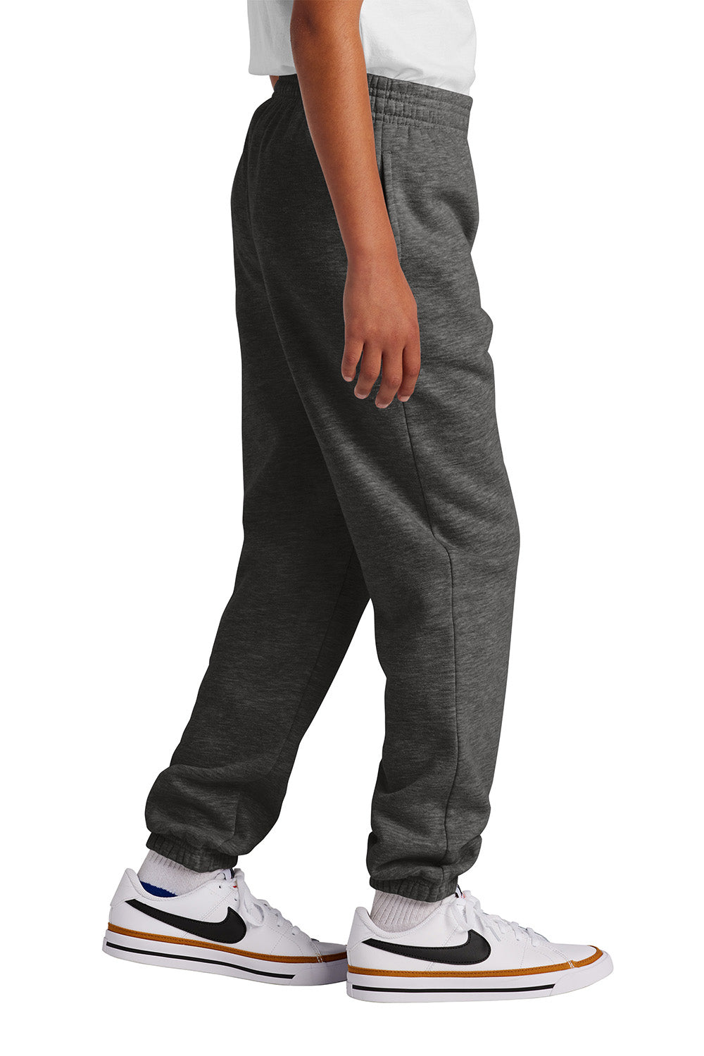 District DT6112Y Youth V.I.T. Fleece Sweatpants w/ Pockets Heather Charcoal Grey Model Side