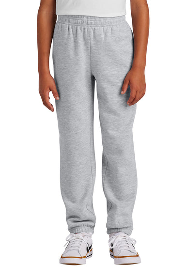 District DT6112Y Youth V.I.T. Fleece Sweatpants w/ Pockets Heather Light Grey Model Front