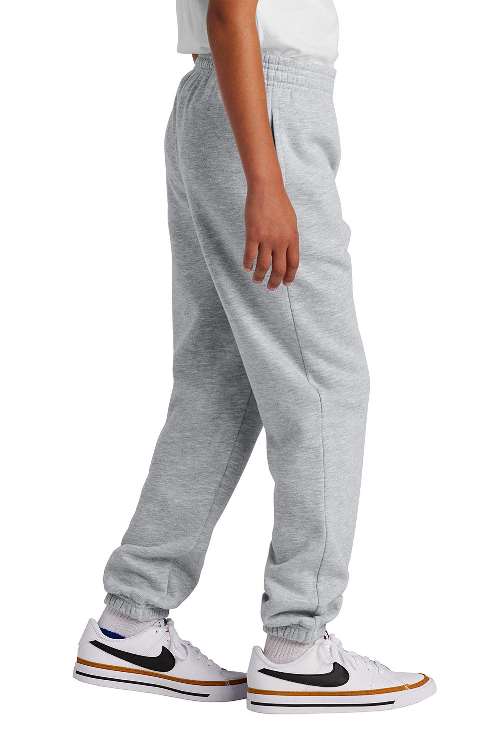 District DT6112Y Youth V.I.T. Fleece Sweatpants w/ Pockets Heather Light Grey Model Side