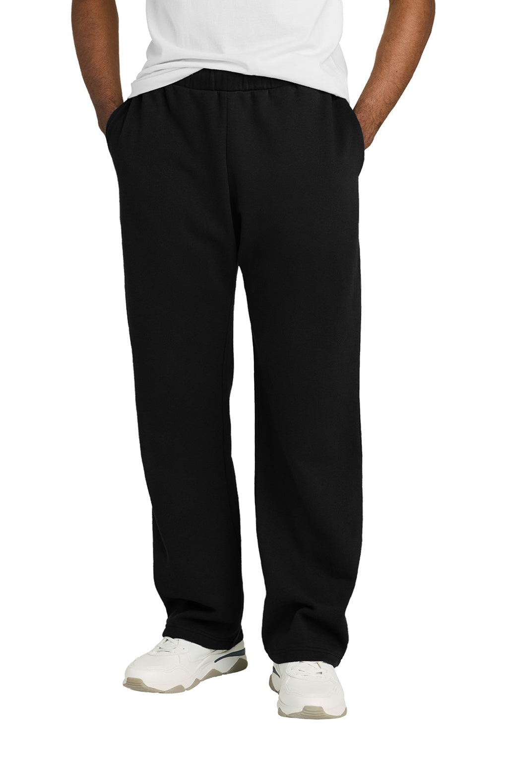 District DT6117 Mens V.I.T. Fleece Open Bottom Sweatpants w/ Pockets Black Model Front