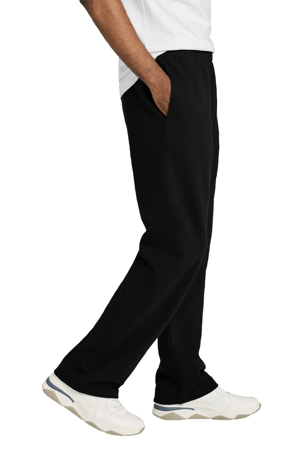 District DT6117 Mens V.I.T. Fleece Open Bottom Sweatpants w/ Pockets Black Model Side