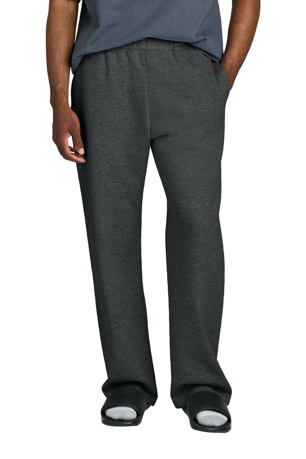 District DT6117 Mens V.I.T. Fleece Open Bottom Sweatpants w/ Pockets Heather Charcoal Grey Model Front