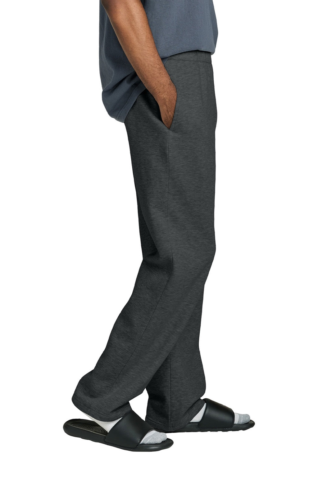District DT6117 Mens V.I.T. Fleece Open Bottom Sweatpants w/ Pockets Heather Charcoal Grey Model Side