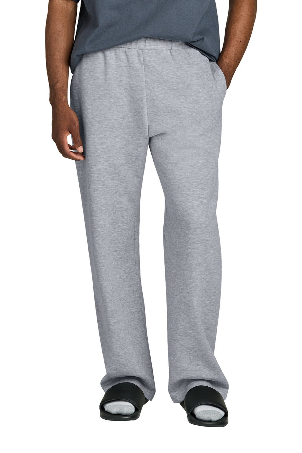 District DT6117 Mens V.I.T. Fleece Open Bottom Sweatpants w/ Pockets Heather Light Grey Model Front