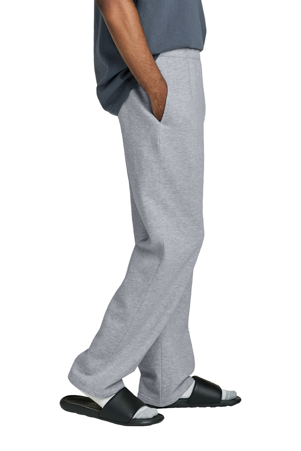 District DT6117 Mens V.I.T. Fleece Open Bottom Sweatpants w/ Pockets Heather Light Grey Model Side