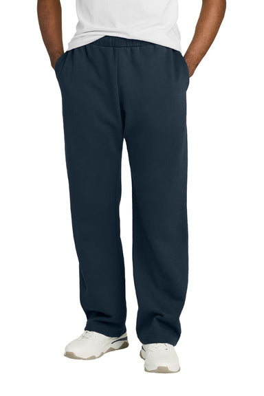 District DT6117 Mens V.I.T. Fleece Open Bottom Sweatpants w/ Pockets New Navy Blue Model Front