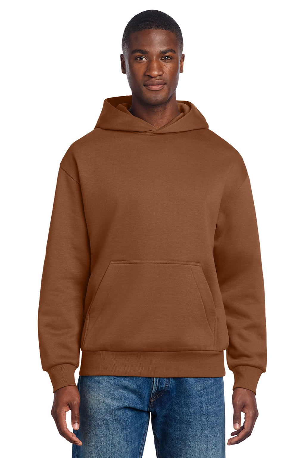 District DT6150 Mens V.I.T. Fleece Hooded Sweatshirt Hoodie Baked Clay Brown Model Front