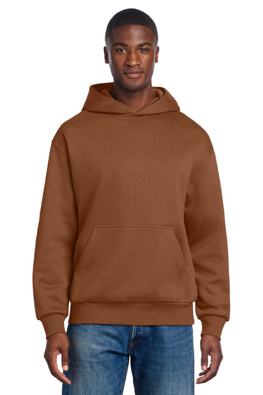 District DT6150 Mens V.I.T. Fleece Hooded Sweatshirt Hoodie Baked Clay Brown Model Front