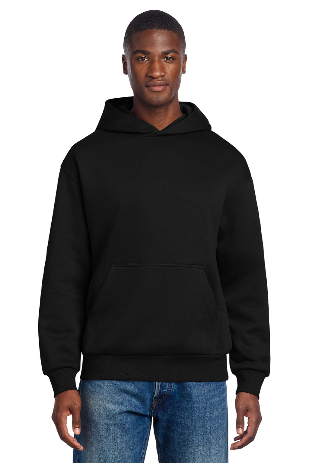District DT6150 Mens V.I.T. Fleece Hooded Sweatshirt Hoodie Black Model Front
