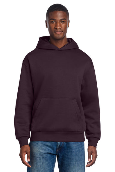 District DT6150 Mens V.I.T. Fleece Hooded Sweatshirt Hoodie Bordeaux Model Front