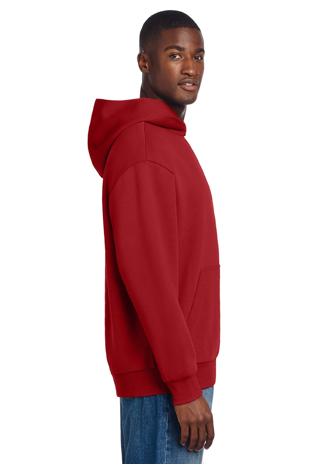 District DT6150 Mens V.I.T. Fleece Hooded Sweatshirt Hoodie Classic Red Model Side