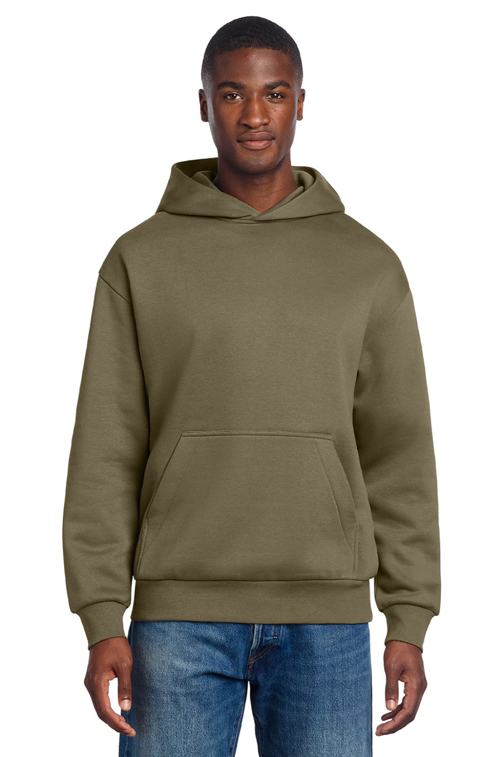 District DT6150 Mens V.I.T. Fleece Hooded Sweatshirt Hoodie Coyote Brown Model Front