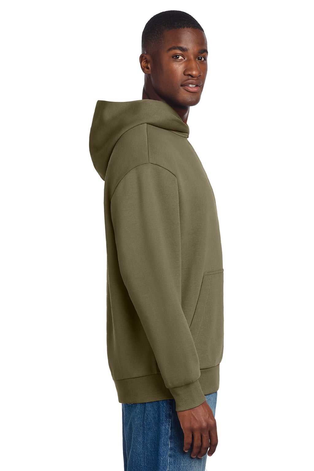 District DT6150 Mens V.I.T. Fleece Hooded Sweatshirt Hoodie Coyote Brown Model Side