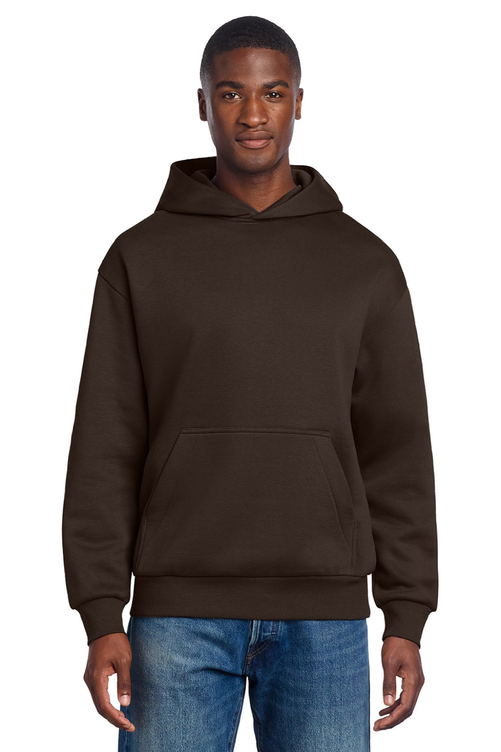 District DT6150 Mens V.I.T. Fleece Hooded Sweatshirt Hoodie Dark Chocolate Brown Model Front