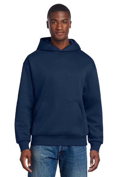 District DT6150 Mens V.I.T. Fleece Hooded Sweatshirt Hoodie Dark Royal Blue Model Front