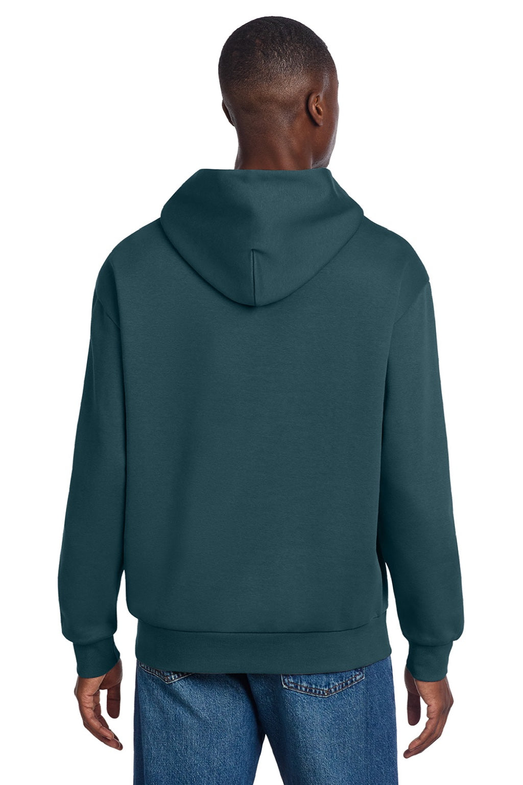 District DT6150 Mens V.I.T. Fleece Hooded Sweatshirt Hoodie Deep Cyan Blue Model Back