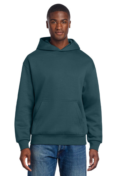District DT6150 Mens V.I.T. Fleece Hooded Sweatshirt Hoodie Deep Cyan Blue Model Front