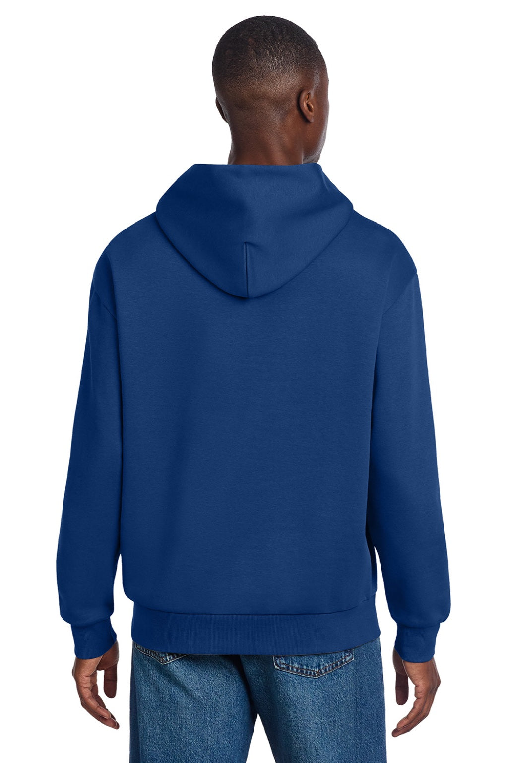 District DT6150 Mens V.I.T. Fleece Hooded Sweatshirt Hoodie Deep Royal Blue Model Back