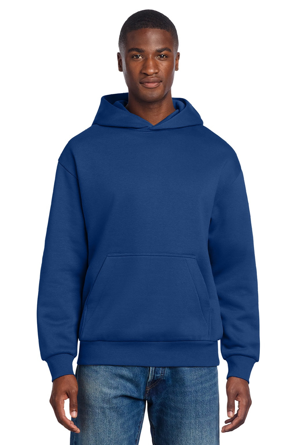 District DT6150 Mens V.I.T. Fleece Hooded Sweatshirt Hoodie Deep Royal Blue Model Front