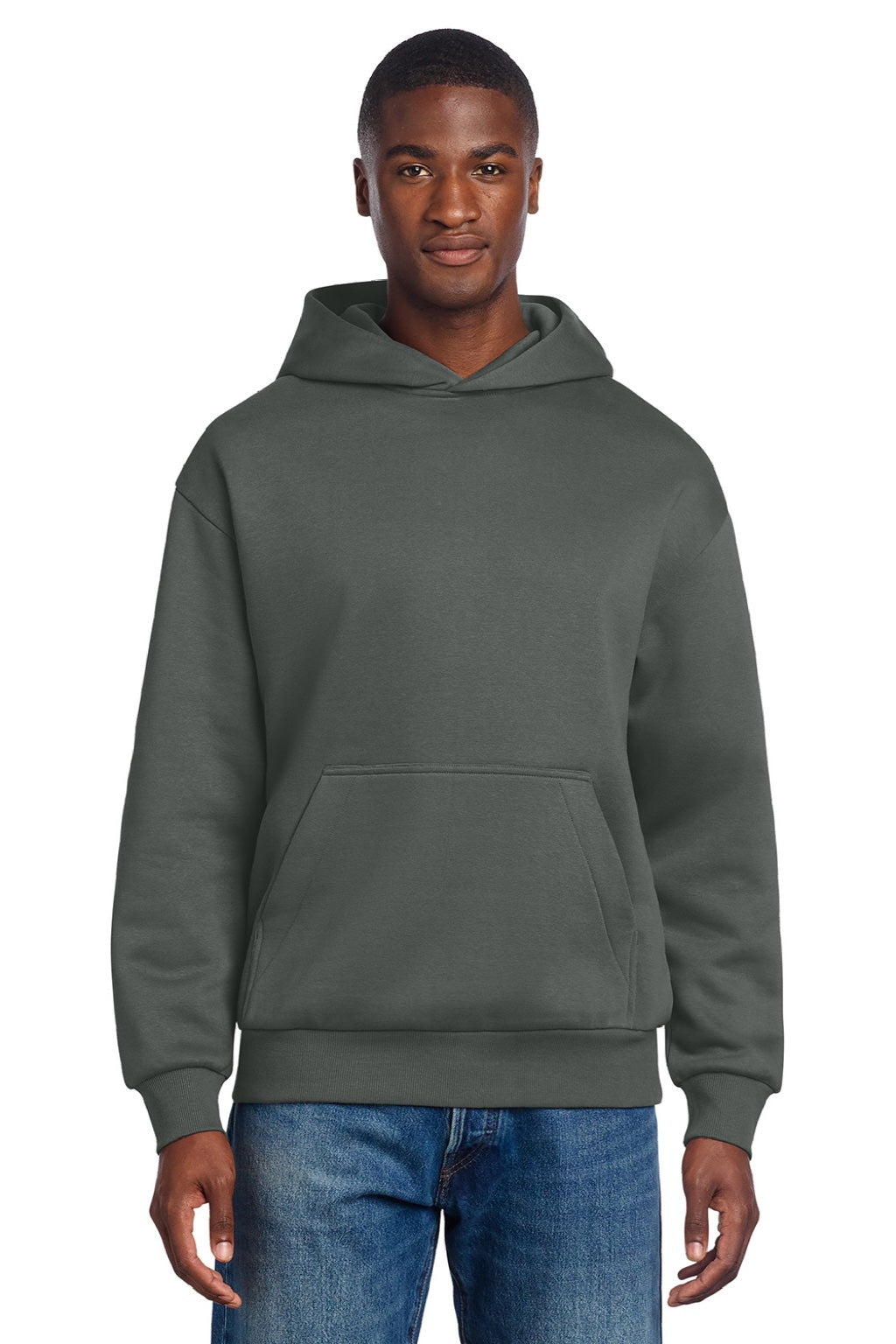 District DT6150 Mens V.I.T. Fleece Hooded Sweatshirt Hoodie Deep Smoke Grey Model Front