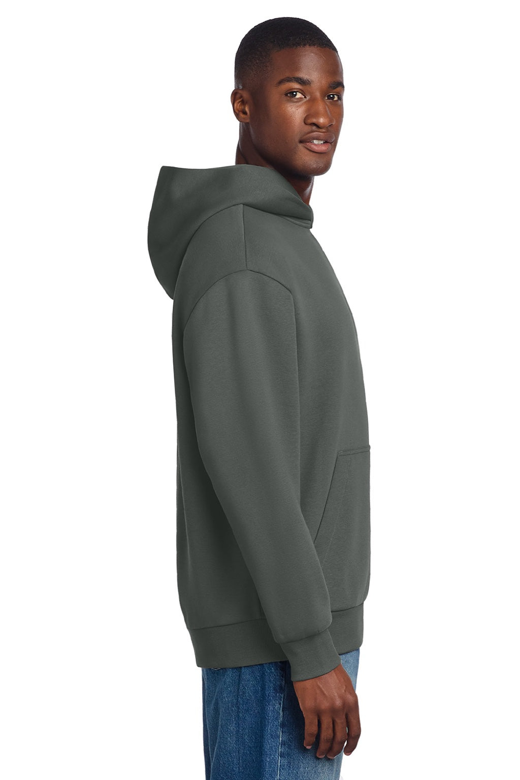 District DT6150 Mens V.I.T. Fleece Hooded Sweatshirt Hoodie Deep Smoke Grey Model Side