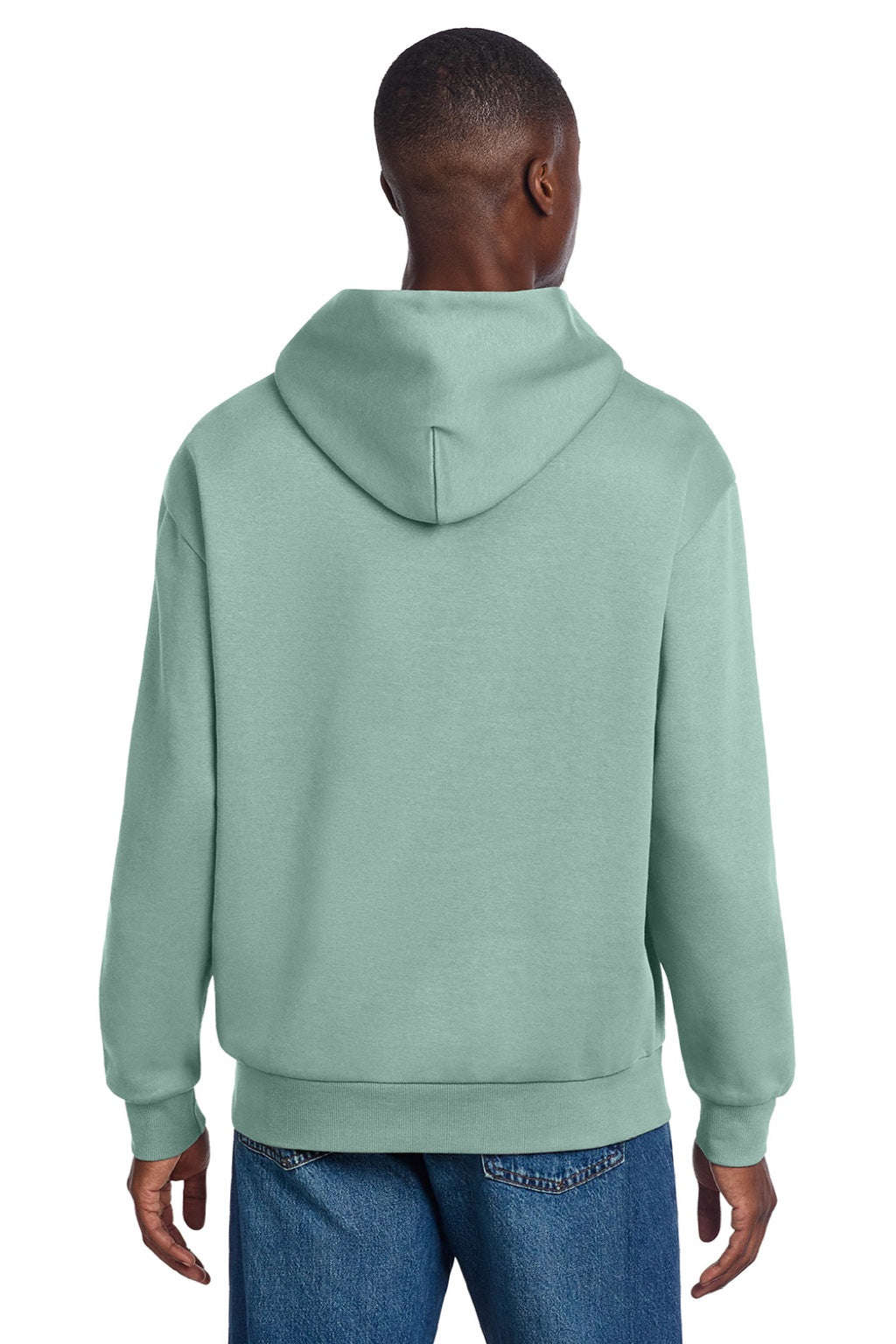 District DT6150 Mens V.I.T. Fleece Hooded Sweatshirt Hoodie Dusty Sage Green Model Back
