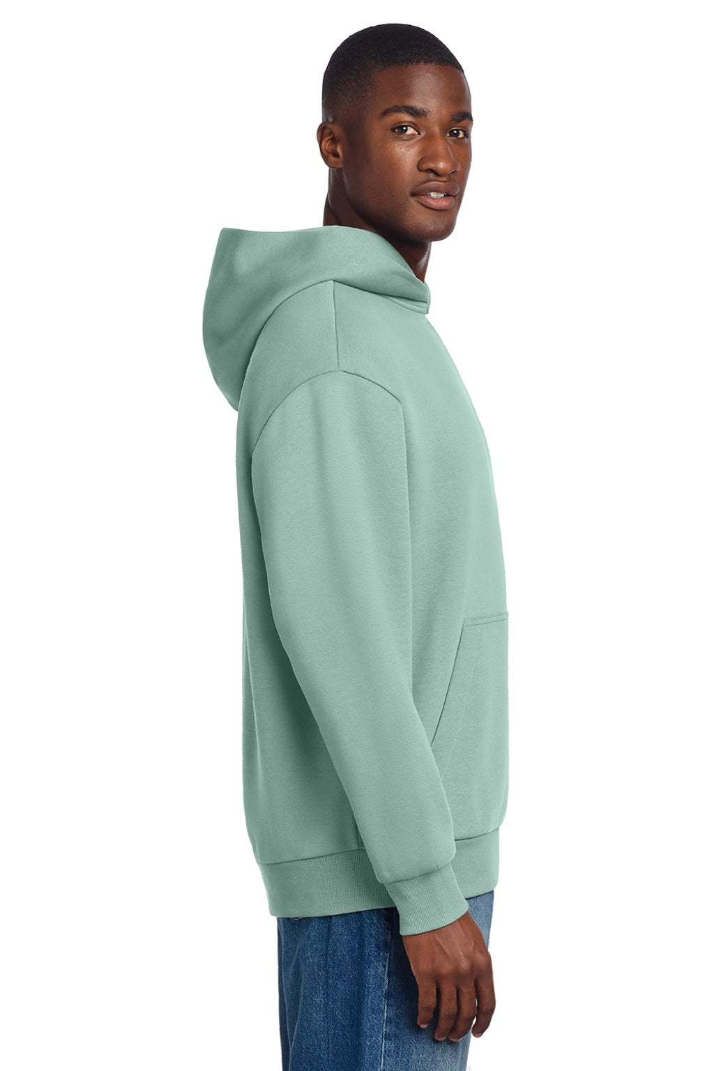District DT6150 Mens V.I.T. Fleece Hooded Sweatshirt Hoodie Dusty Sage Green Model Side