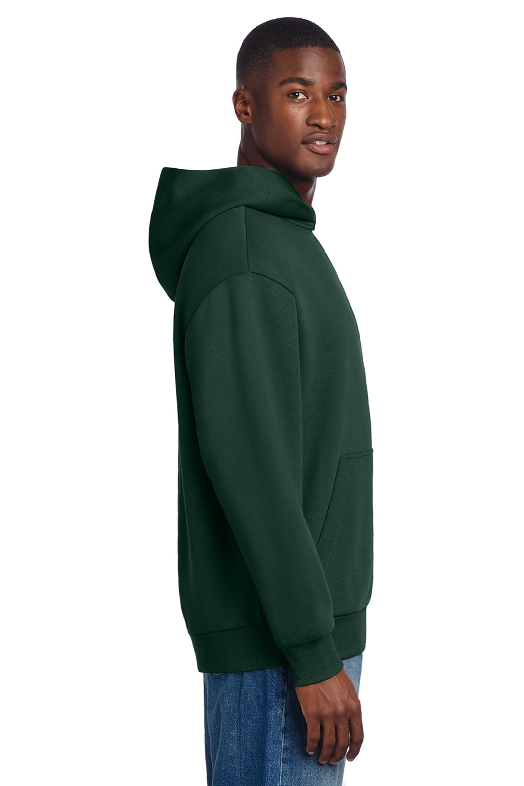 District DT6150 Mens V.I.T. Fleece Hooded Sweatshirt Hoodie Forest Green Model Side