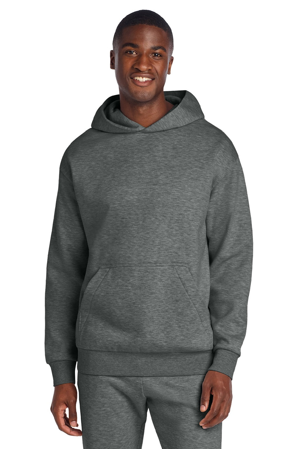 District DT6150 Mens V.I.T. Fleece Hooded Sweatshirt Hoodie Grey Frost Model Front