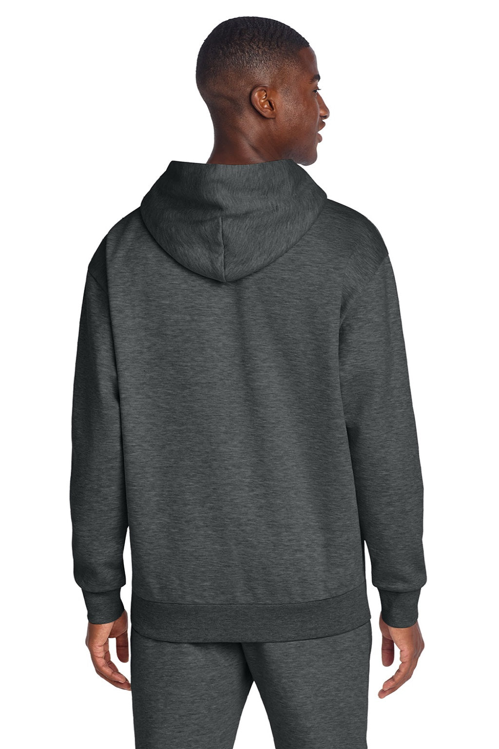 District DT6150 Mens V.I.T. Fleece Hooded Sweatshirt Hoodie Heather Charcoal Grey Model Back