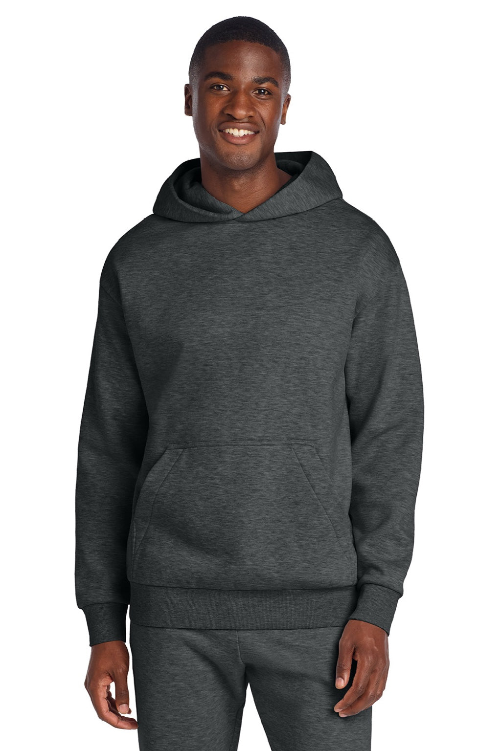 District DT6150 Mens V.I.T. Fleece Hooded Sweatshirt Hoodie Heather Charcoal Grey Model Front