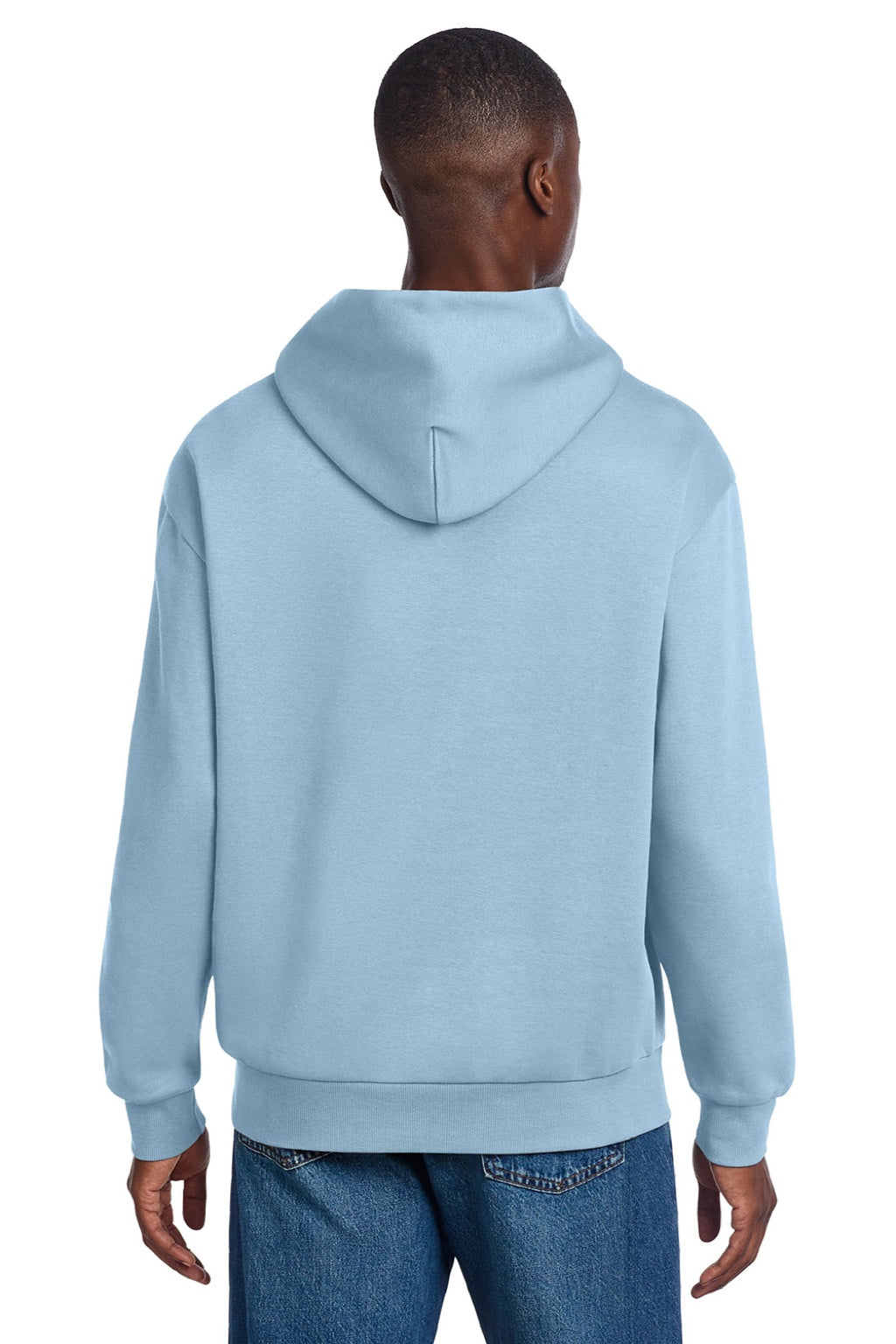 District DT6150 Mens V.I.T. Fleece Hooded Sweatshirt Hoodie Ice Blue Model Back