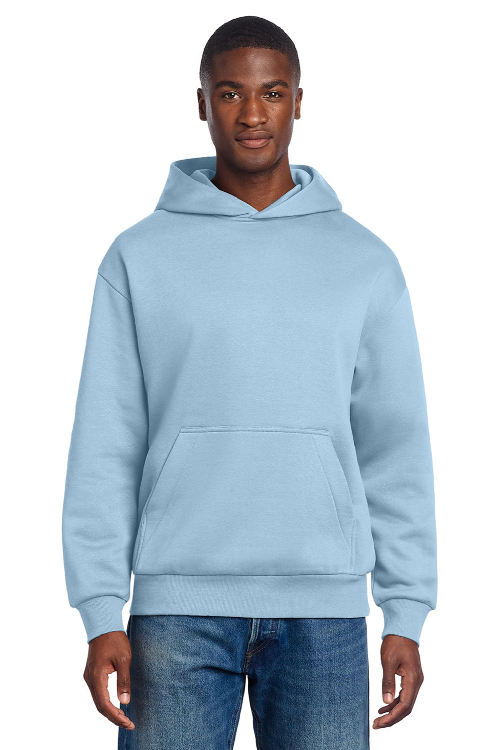 District DT6150 Mens V.I.T. Fleece Hooded Sweatshirt Hoodie Ice Blue Model Front