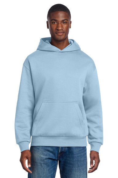 District DT6150 Mens V.I.T. Fleece Hooded Sweatshirt Hoodie Ice Blue Model Front
