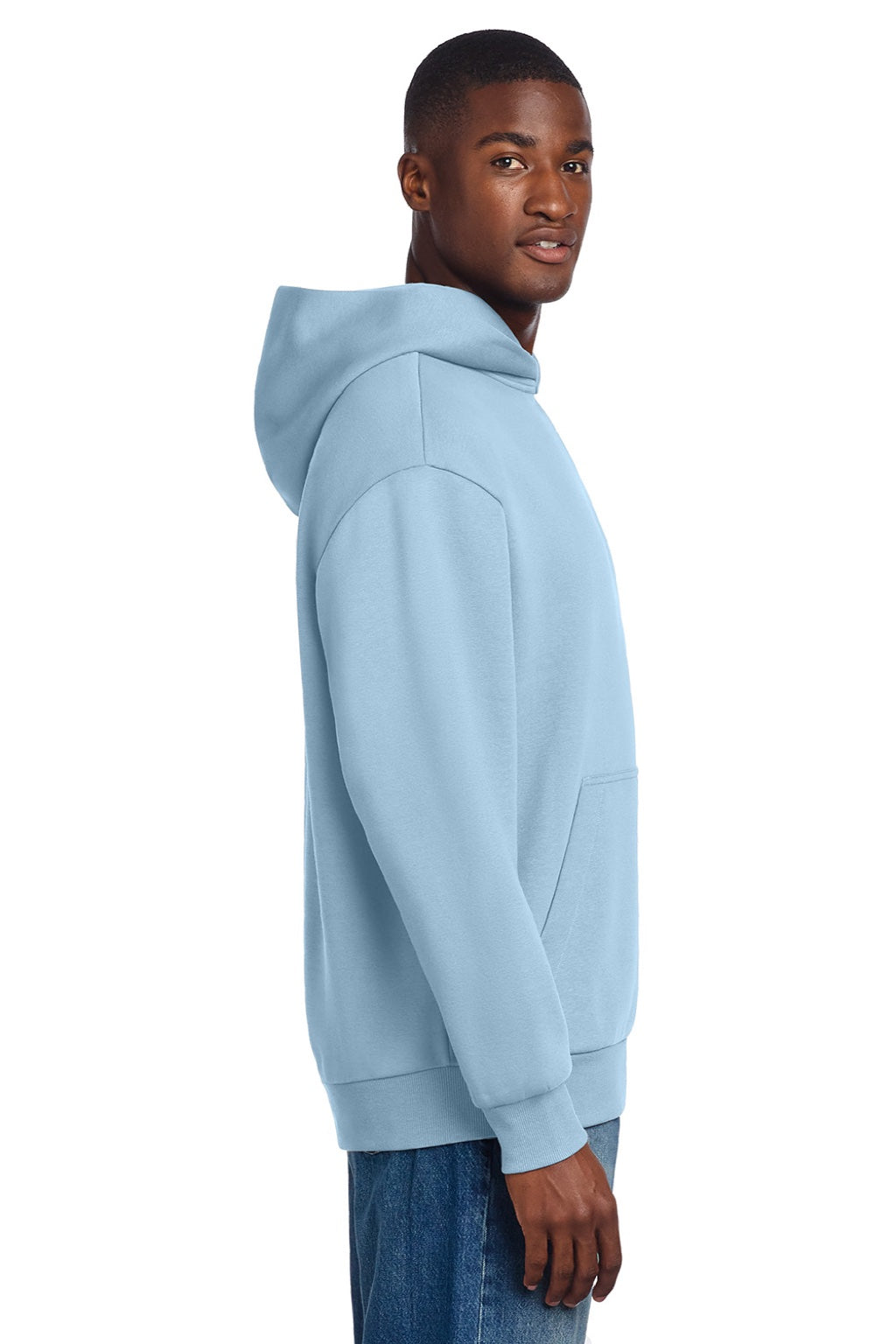 District DT6150 Mens V.I.T. Fleece Hooded Sweatshirt Hoodie Ice Blue Model Side