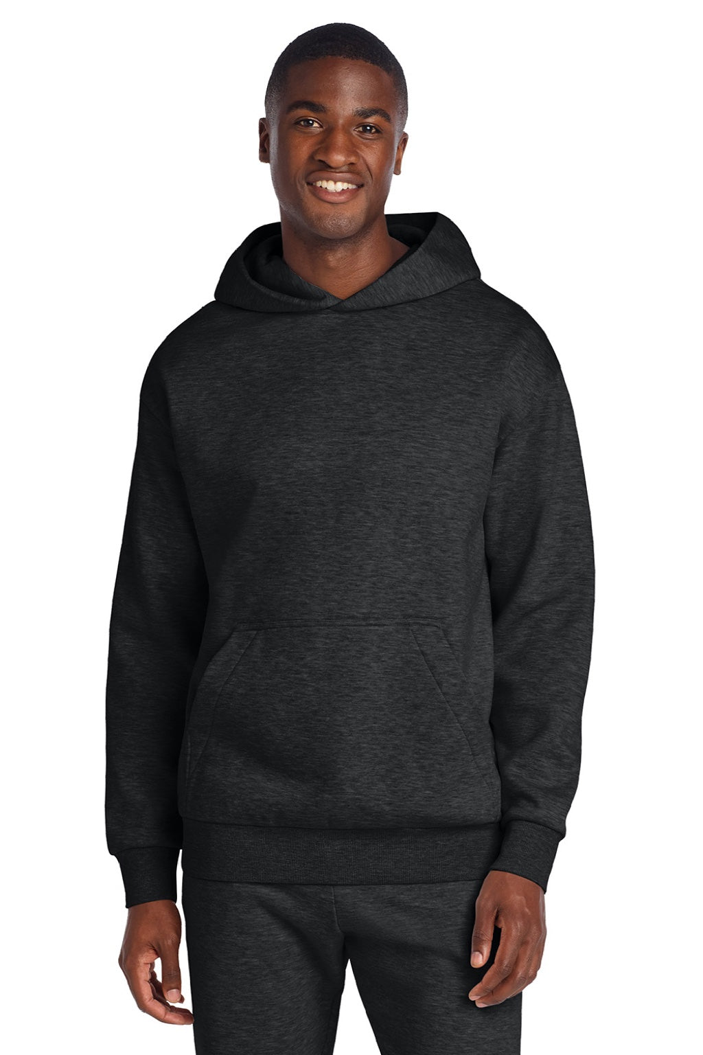District DT6150 Mens V.I.T. Fleece Hooded Sweatshirt Hoodie Heather Jet Black Model Front